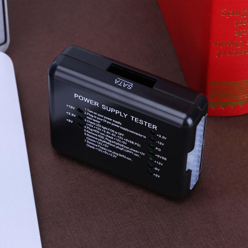 PC Computer ATX SATA HDD Power Supply Tester LED Indication 20 24pin PSU Diagnostic Tool testing for Anode Cathode 12V 5V 3.3V