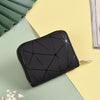 Simple Black And White Women's Purse Diamond Shaped Short PU Wrist Strap Zipper Large Capacity