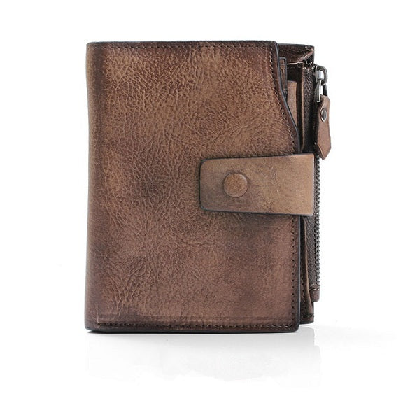 Handmade leather retro short wallet