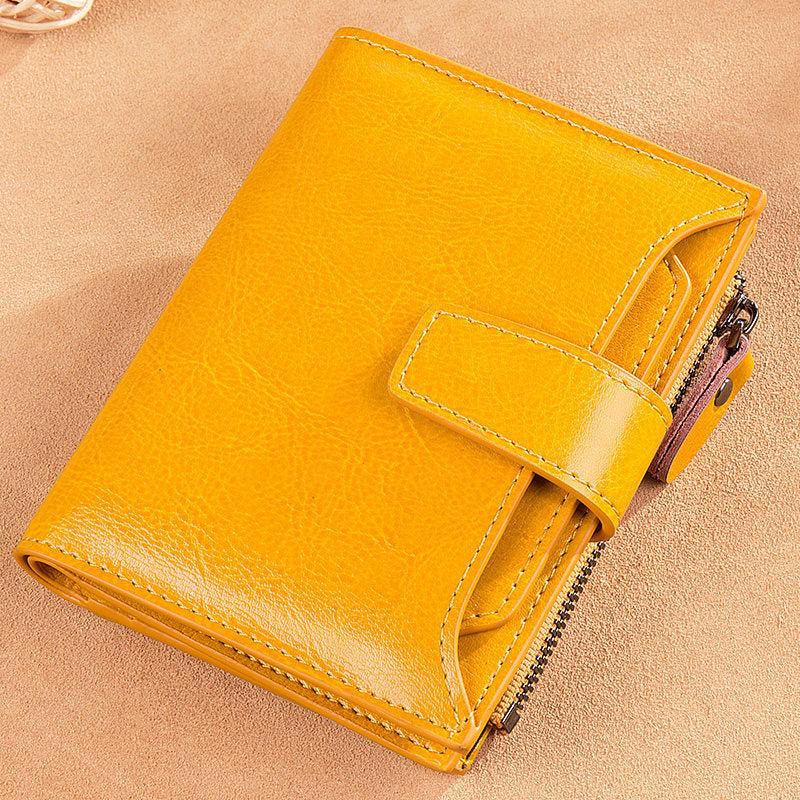 Women's leather card holder with leather buckle