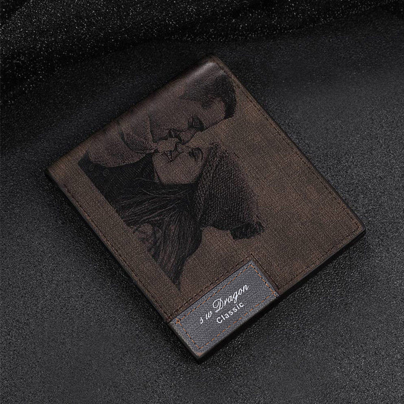 Custom photo carved frosted men's short wallet