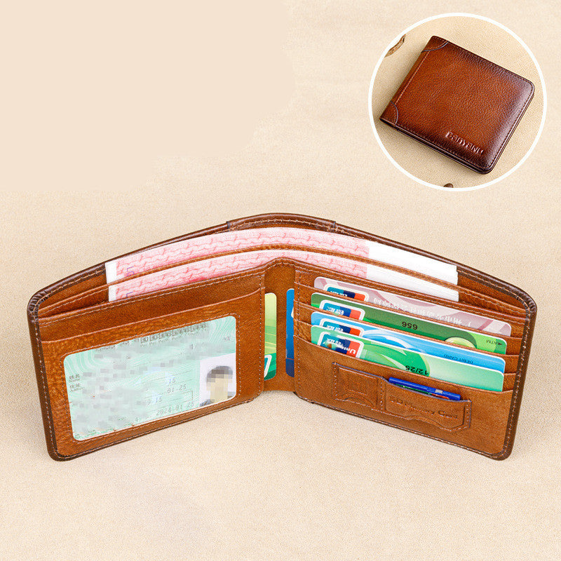 Men's Short Leather Large-capacity Horizontal Wallet