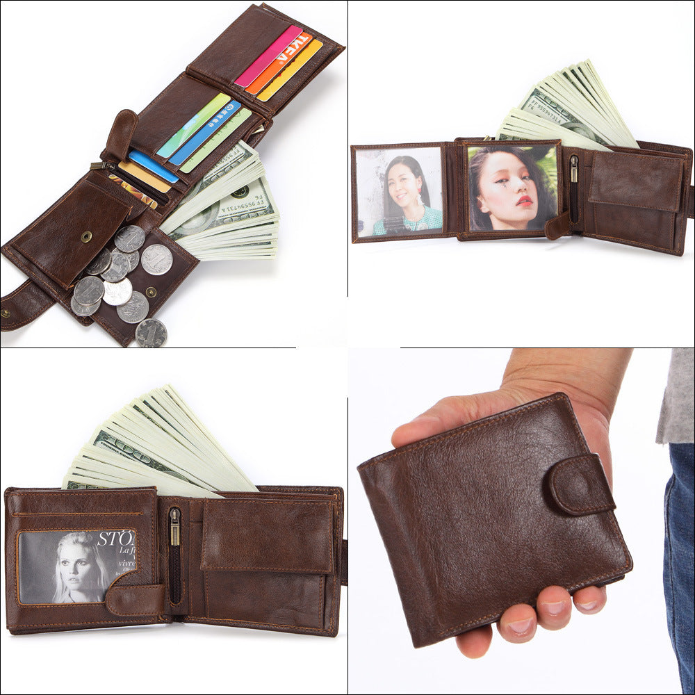 Top Layer Cowhide Clutch Bag Horizontal Style