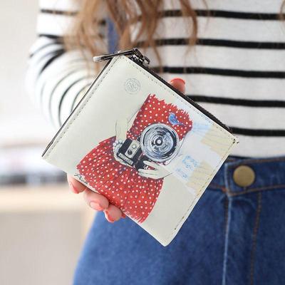 New Women's Short Wallet Japanese And South Korean Cute Cartoons Double Zipper Student Card Holder