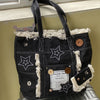 Vintage American Button Star Fringe Denim Tote Bag