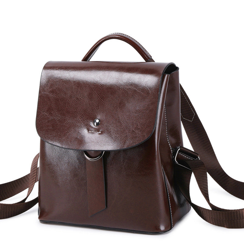 Fashionable European And American Style Oil Wax Cowhide Contrast Color Backpack