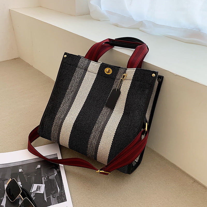 Fashion High-quality Striped Contrasting Color Shopping Bag