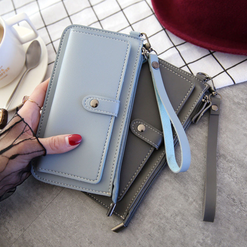 The new spring and summer 2021 women's long simple multifunctional hand clasp zipper zipper multi Card Wallet students