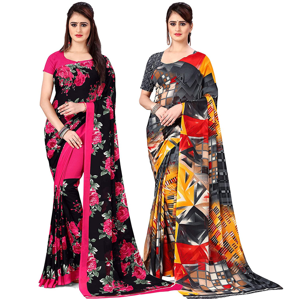 PACK OF 2 - Women's Bhagalpuri Georgette Saree Indian Traditional Saree Wedding Dress Handmade Famous Actress Style Party Wear Free Size  Ethenic Wear Clothes For Women