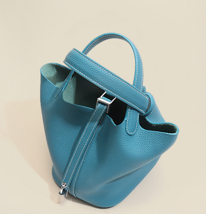 Colorblock Vegetable Basket Leather Bucket Bag