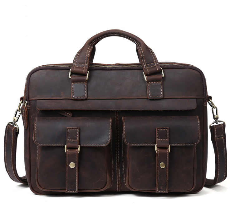 Genuine men\'s bags retro men\'s business bags briefcase cowhide oblique Bag 15.6 inch Laptop Bag