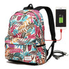 Tropical Print Backpack W USB Charging Port