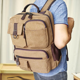 Ba Bao fashion trends, personalized retro canvas bag, travel backpack, backpack, outdoor students, men's water bag