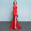 Bride toast clothing 2021 new fashion long red fishtail hanging neck wedding banquet evening dress