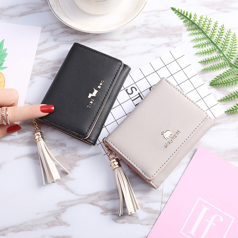 Three Fold Short Lady's Small Tassel Wallet Bag