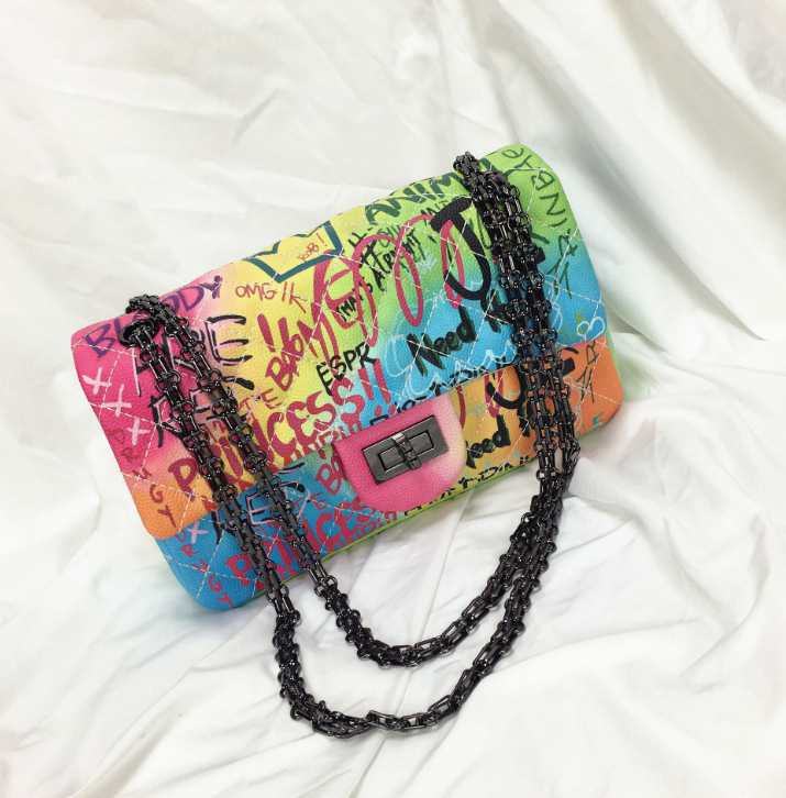 Colorful graffiti rhombic big bag