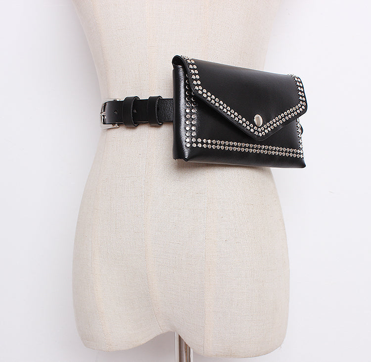 Wild rivet two-layer cowhide leather belt bag