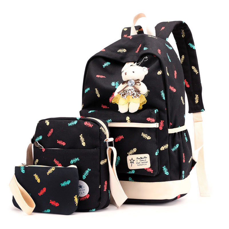 Artistic canvas female four-piece school bag