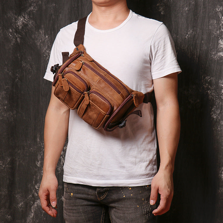 Men's Leather Large-capacity Frosted Cowhide Chest Bag