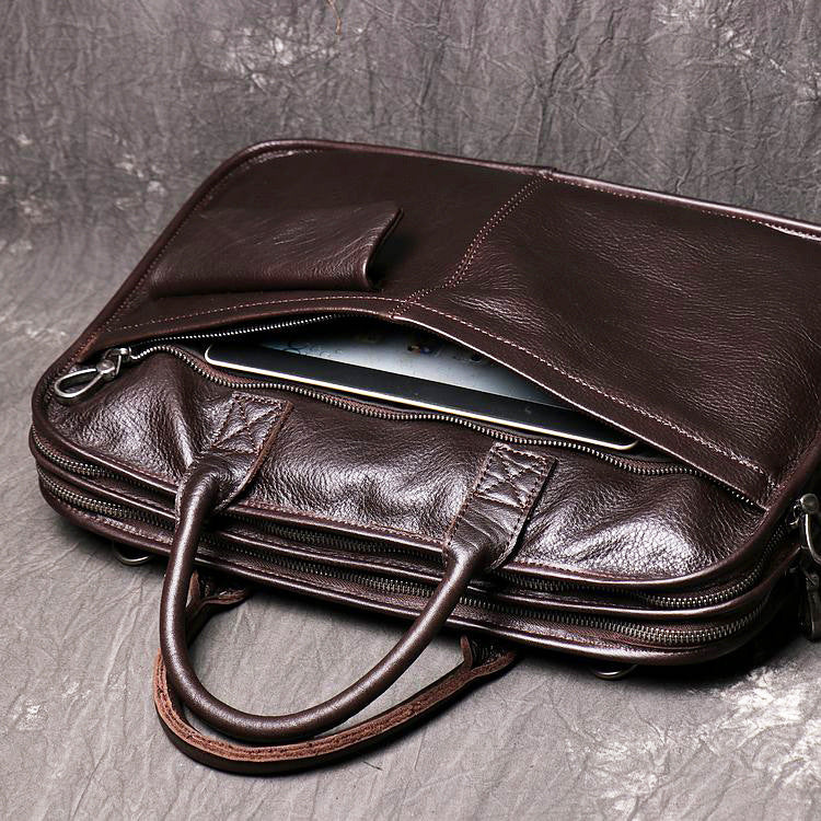 Men's Leather One Shoulder Crossbody Large Capacity Portable Briefcase