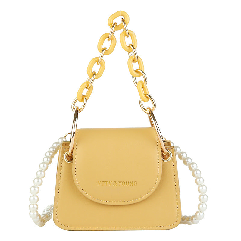 New One Shoulder Fashion Pearl Chain Small Square Bag