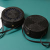 Handmade Rattan Black PU Leather Buckle Bag