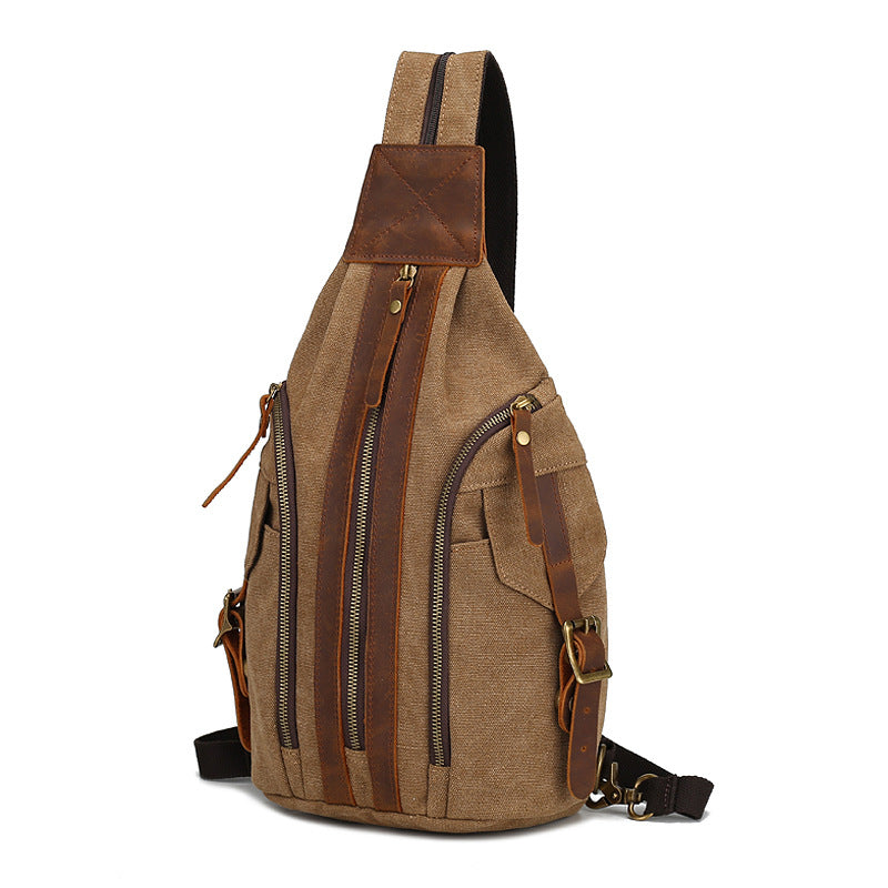 Retro Chest Bag Male Crazy Horse Leather Canvas Bag Multifunctional Single Shoulder Diagonal Bag European And American Backpack Men's Bag