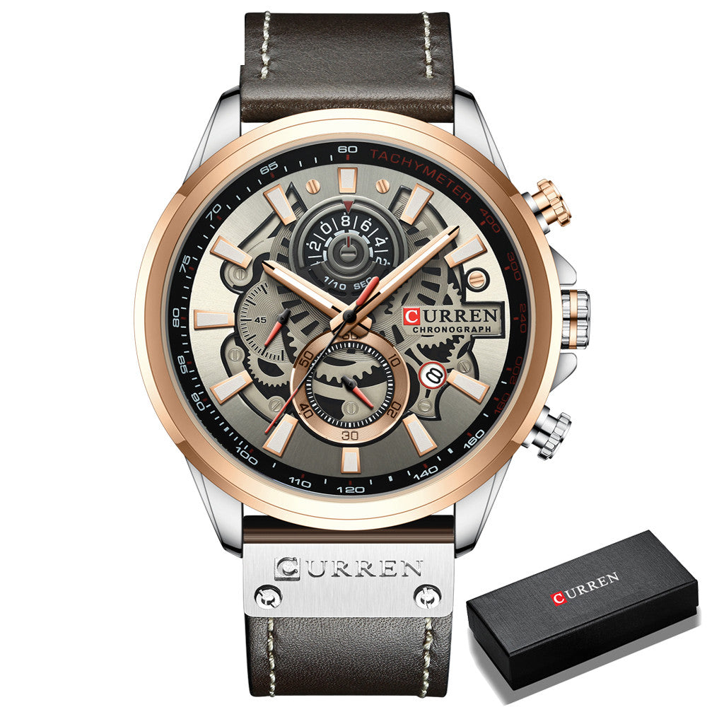 Waterproof Quartz Multifunctional Men's  Calendar Belt Watch