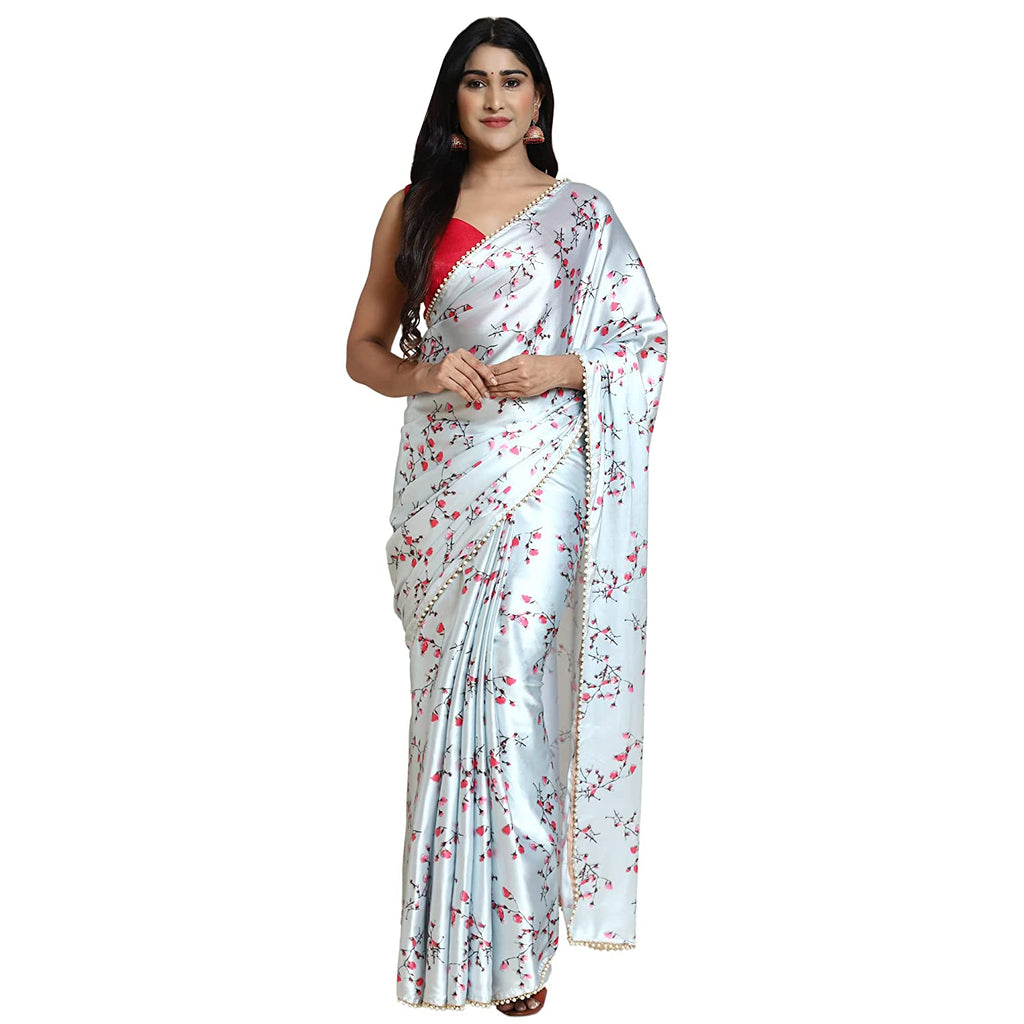 Women's Satin Saree With Blouse  Indian Traditional Saree Wedding Dress Handmade Famous Actress Style Party Wear Free Size  Ethenic Wear Clothes For Women