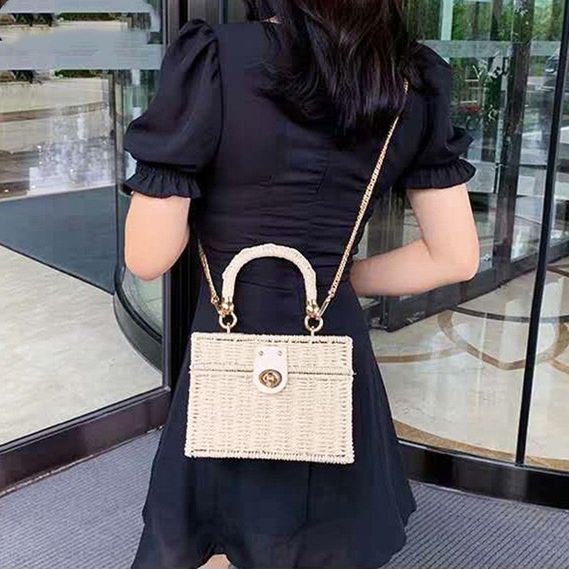 Paper rope iron frame woven bag new female bag