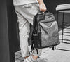 Fashion Waterproof Men Black PU Leather Backpack School Bag