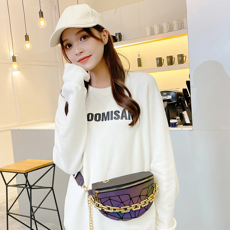 Rhombus Luminous Waist  Geometric PVC Diagonal Bag