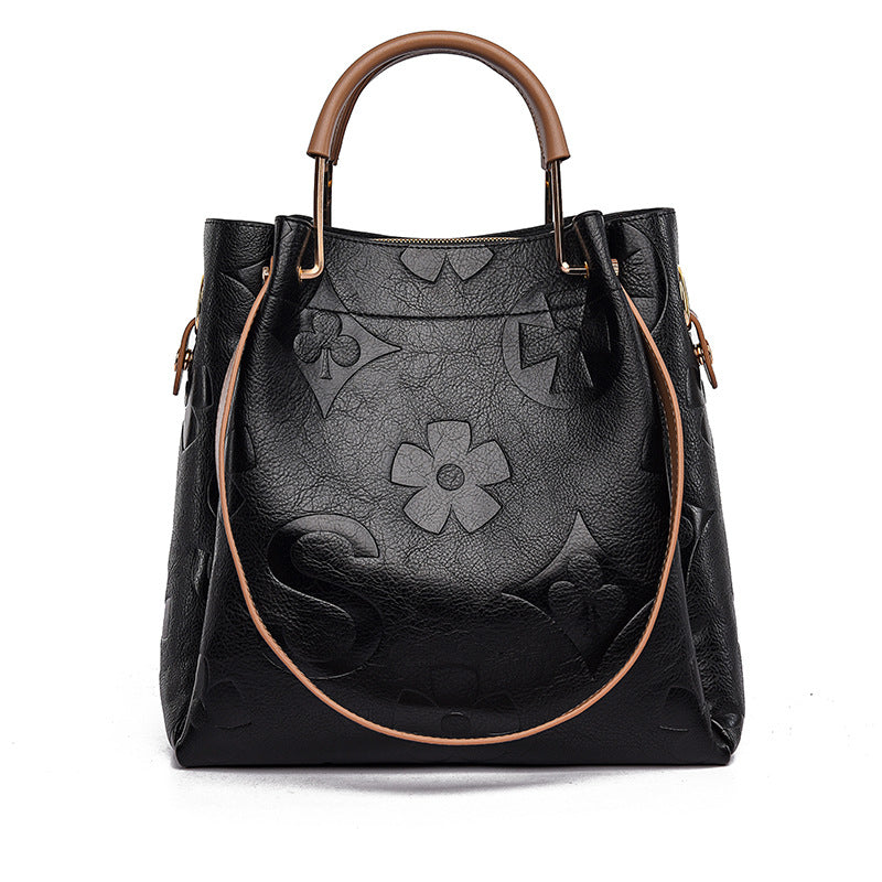 Fashionable And Simple Embossed Ladies Large-capacity Handbag