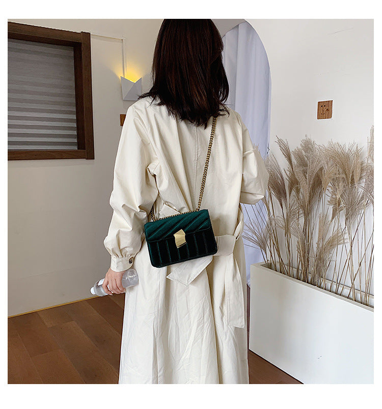 Velvet chain shoulder small fashion square bag