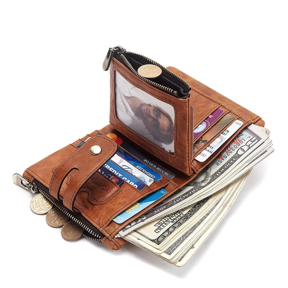 Multi-card leather men's retro RFID wallet