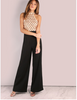 European and American women's sexy jumpsuit hanging neck sequins stitching trumpet jumpsuit trousers