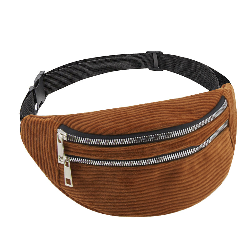 Men's and women's close-fitting double zipper flannel belt bag