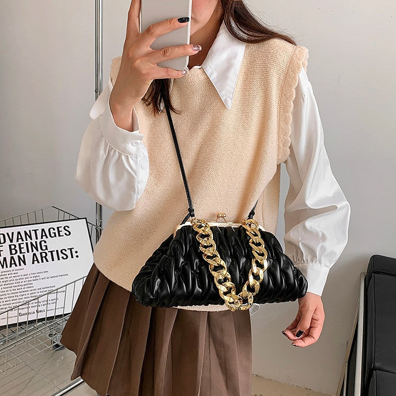 Autumn Fashion Women's Embroidery Line Rhombus Chain Shoulder Bag