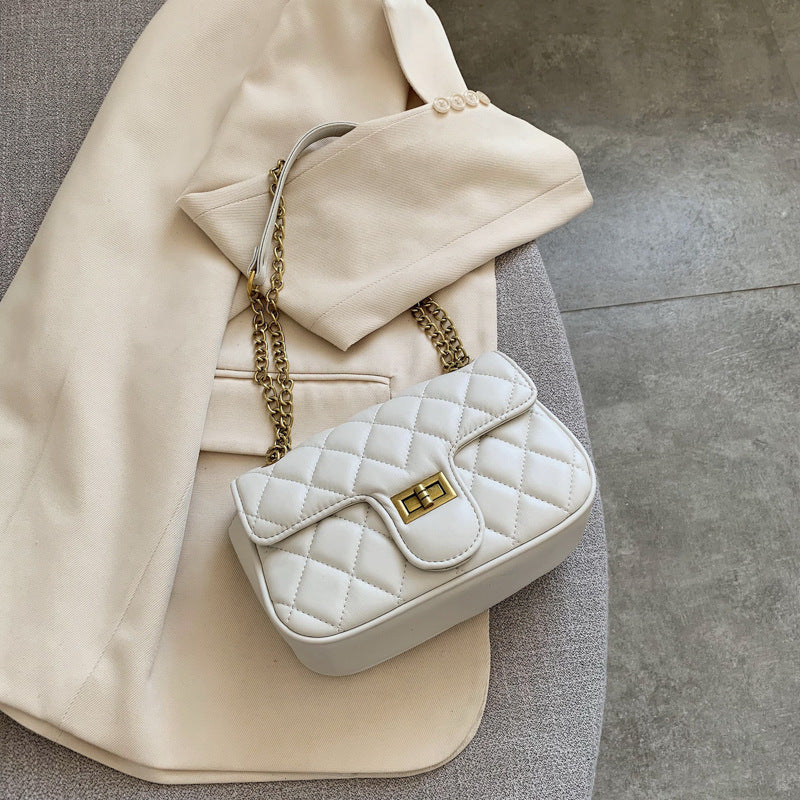One-shoulder diamond chain crossbody all-match small square bag