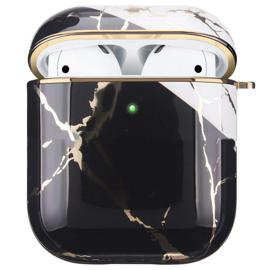 Compatible with Apple, Electroplating Gold Hard Shell White Marble Earphone Cover Is Suitable