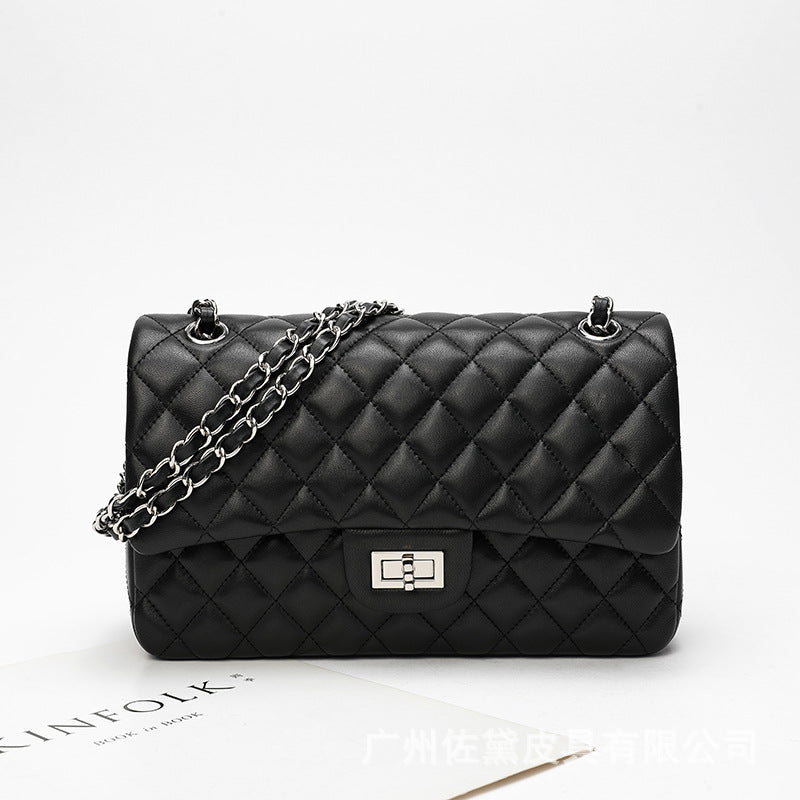 Women's Leather Black Diamond Chain Bag