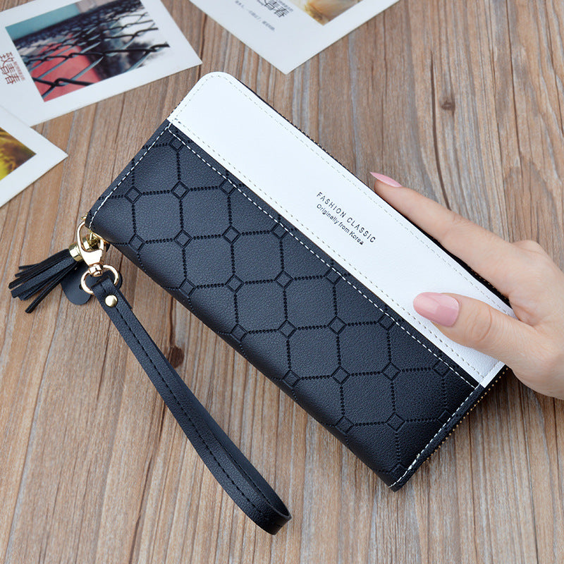 Ladies In Hand Long Zipper Tassel Stitching Embossed Large-capacity Wallet