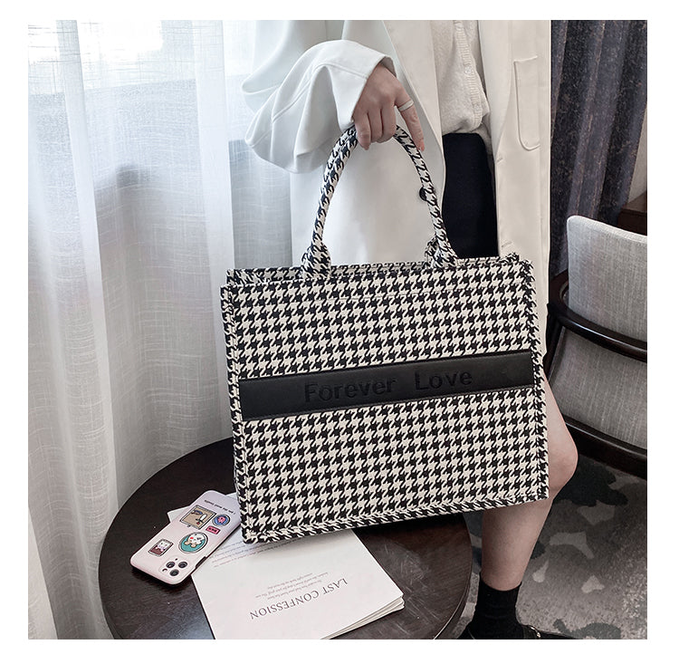 Houndstooth Tartan Large Capacity Shoulder Tote Bag