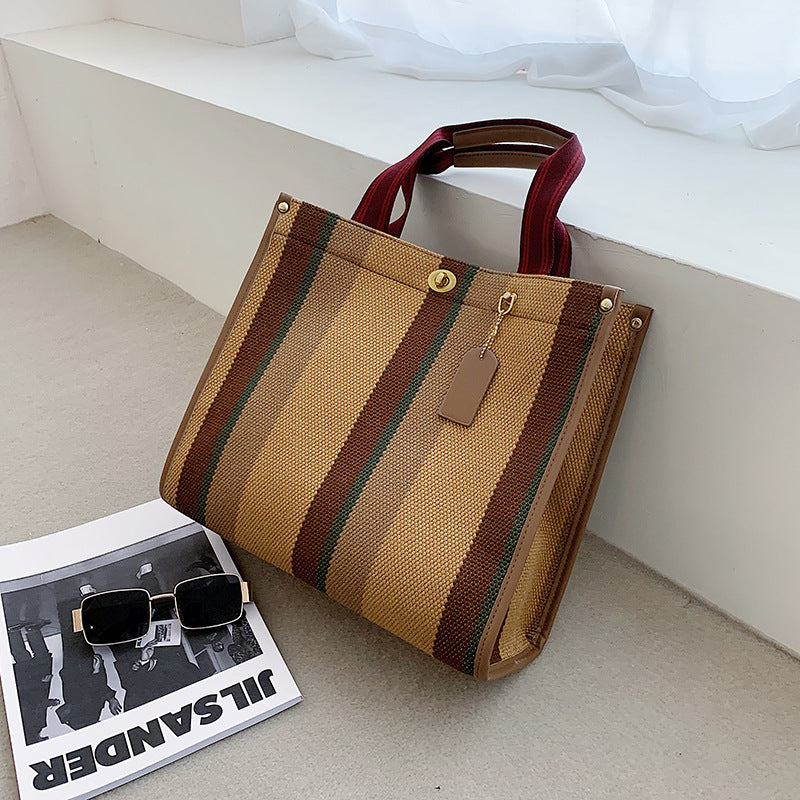 Fashion High-quality Striped Contrasting Color Shopping Bag