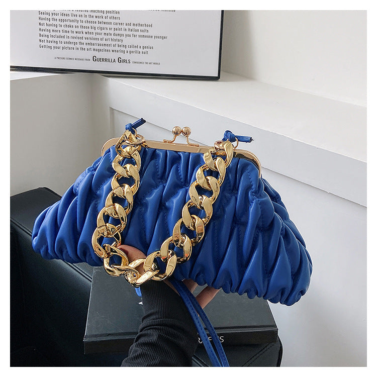 Autumn Fashion Women's Embroidery Line Rhombus Chain Shoulder Bag