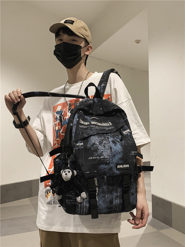 Street Tooling Style Heavy Metal Dark Black Mountain Series Harajuku Trendy Backpack