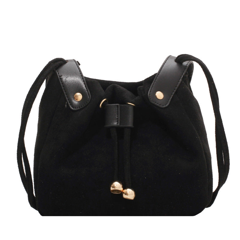 Chicken Skin Velvet Drawstring Cute Small Round Bag Shoulder Messenger