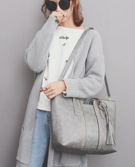 Thick line big bag tassel portable casual shoulder bag