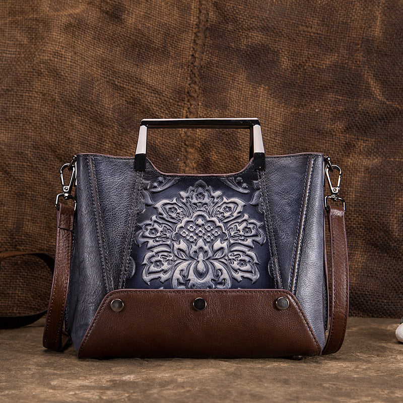 Female Baotou Top Layer Cowhide High-End Retro Craft Portable Diagonal Bag