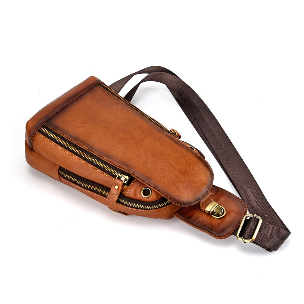 Men's Leather Head Leather One Shoulder Messenger Bag Leisure Chest Bag